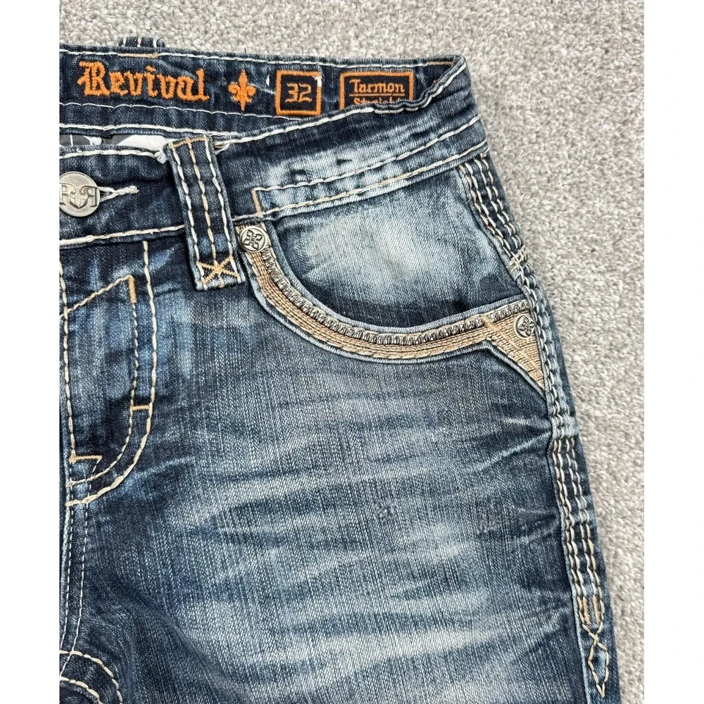 Rock Revival Tarmon Straight Jeans Mens 32x32 Medium Wash Distressed Denim